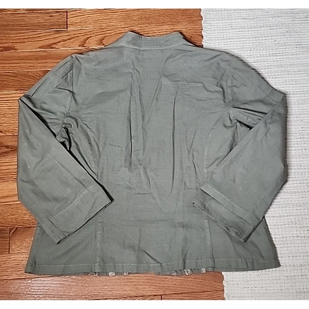 Chicos Jacket Beaded Embroidered Open Front Olive Green Boho‎ Cottage Size M